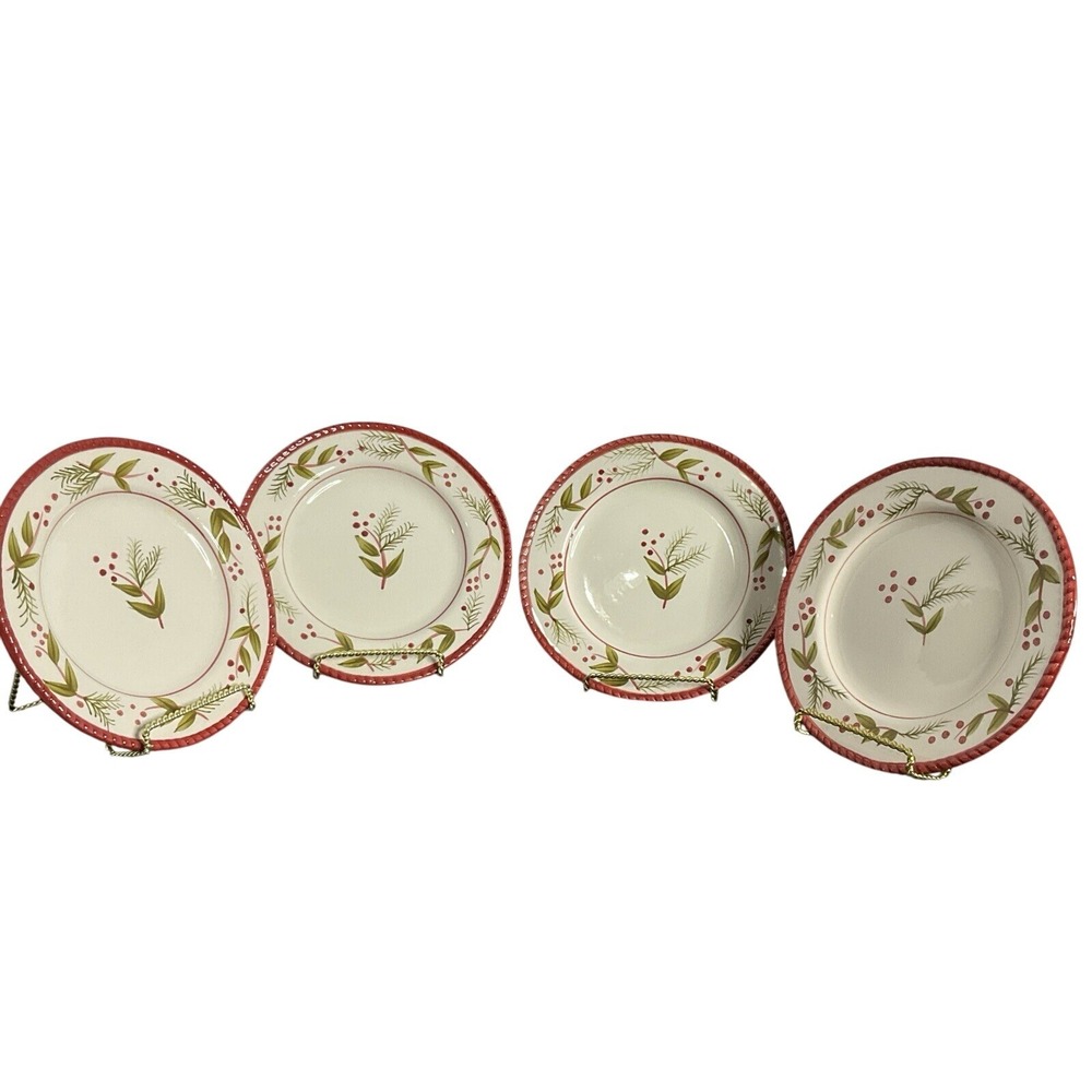 Cranberry Wreaths Hand Painted Salad/Bread‎ 8" Plates  (4) Canterbury Potteries